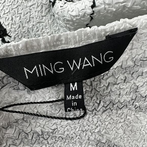 Ming Wang Jacket Womens Medium Black White Abstract Textured Button Front Blazer - Picture 5 of 10